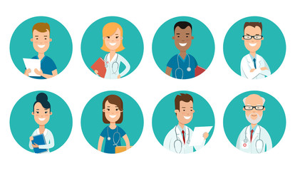 Flat male female doctors nurses medical team healthcare vector