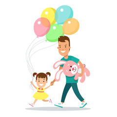 Obraz na płótnie Canvas Flat Family children vector Father parenting illustration