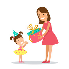 Flat Family children vector holiday. Mother present gift