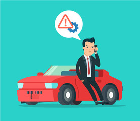Car repair service concept flat icon sportcar. Man accident