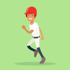 Flat baseball player sportsmen vector. Batter hitter running
