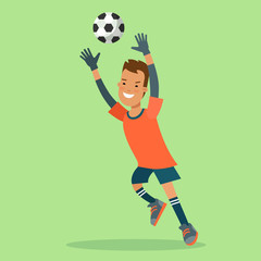 Flat football soccer goalkeeper goal ball jump vector character