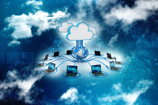 3d rendering Cloud computing concept, cloud network isolated in white background
