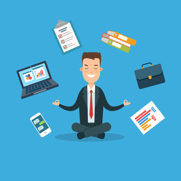 Project management business concept flat vector icons Lotus Pose