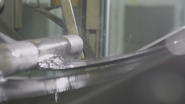 Chemical Liquid Pours on Transporter Gutter Slow Motion