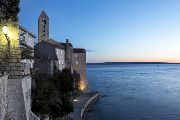 sunset in rab town on the island rab, croatia