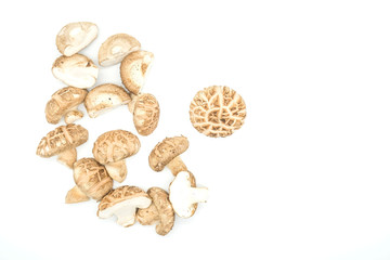 Top view many Mushrooms isolated on white background .