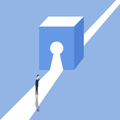 Businessman leader search for a solution on the road, vector illustration. Royalty free stock images.