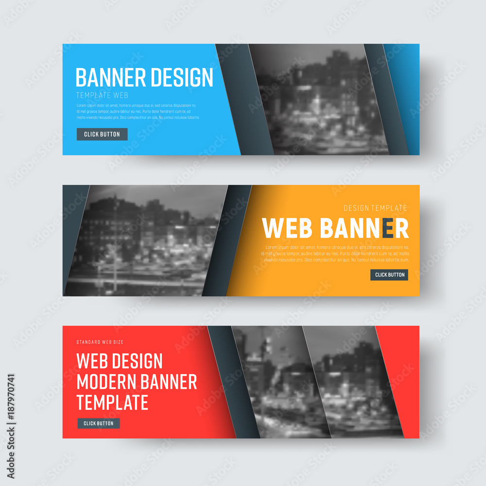 Poster set of vector colored banners with diagonal place for photos.