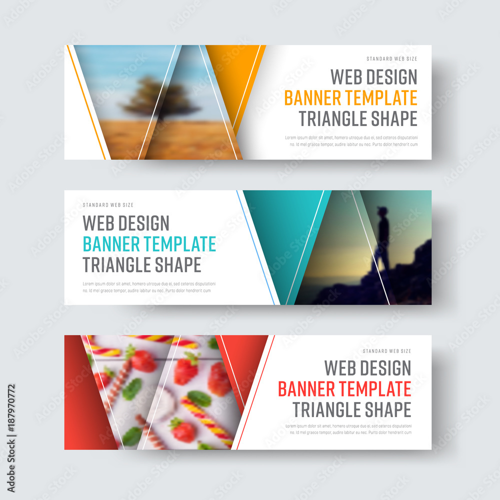 Aufkleber Set of vector white banners with triangular elements for a photo.