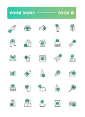 Set of 30 line icons. Food and drink