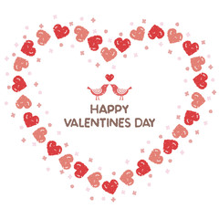 バレンタイン　ハート形リースとラブラブ小鳥