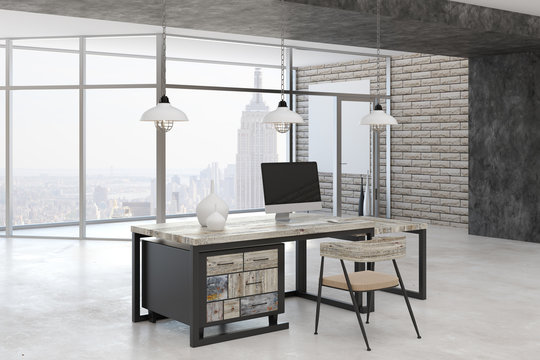 Bright office room with city view