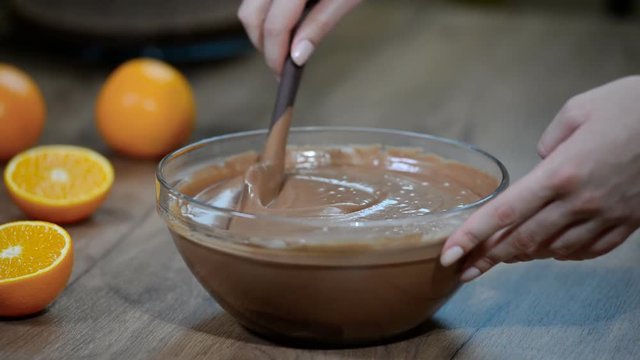 Stir with a spatula chocolate mousse