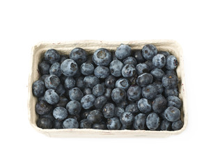 Box of blueberries isolated
