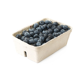 Box of blueberries isolated