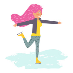 Woman skating on ice. Vector.