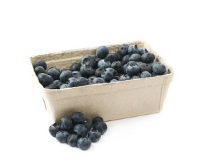 Box of blueberries isolated