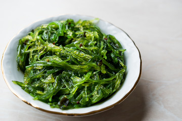 Hiyashi Wakame Chuka Seaweed Salad in Bowl.