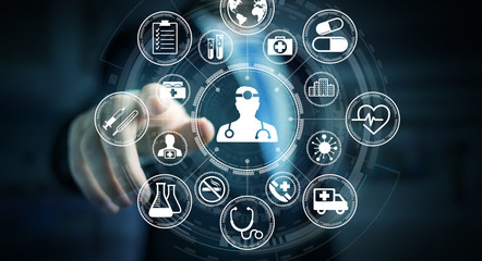 Businessman using modern medical interface 3D rendering