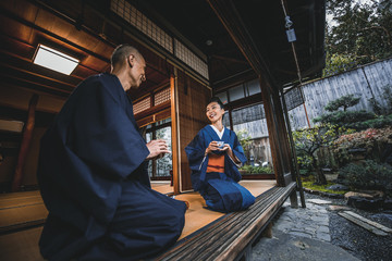Senior couple lifestyle moments in a traditional japanese house - Powered by Adobe