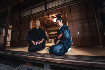 Senior couple lifestyle moments in a traditional japanese house