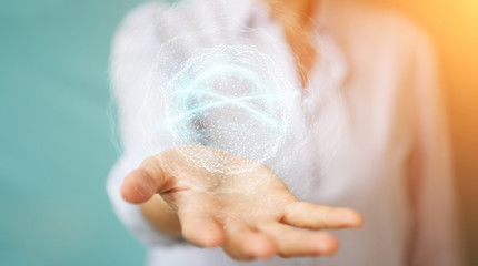 Naklejka premium Businesswoman using digital network connection sphere 3D rendering