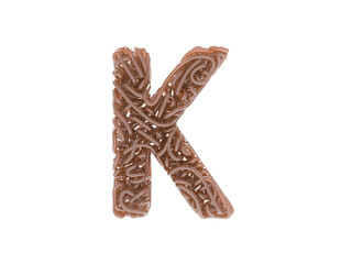 Abstract alphabet. Worms font. Letter K