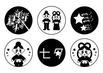 七夕のアイコンイラストセット（黒）