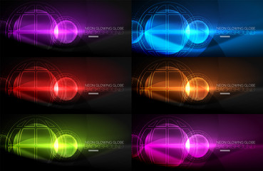 Set of techno earth planet concept backgrounds, global idea