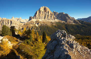 Peak of Tofana in the fall, Dolomites, Italy