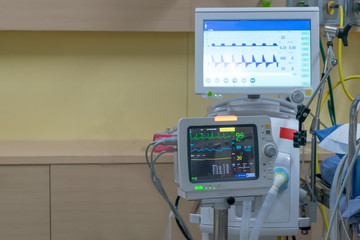 Patients crisis Lying EKG machine Blood pressure heart emergency patients in Hospital 