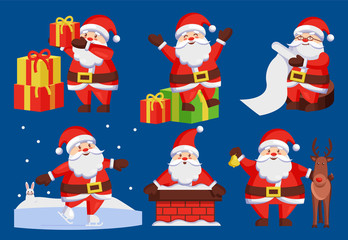 Santa Claus Set of Icons Vector Illustration