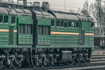 Obraz premium Green diesel locomotive