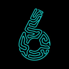 Sci-fi abstract alphbet.Cyberpunk. Tron font. Number 6