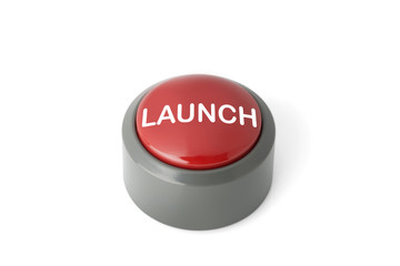 Red Circular Push Button Labeled 'Launch' on White Background