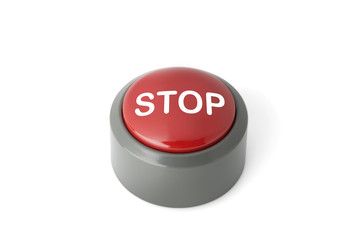 Red Circular Push Button Labeled 'Stop' on White Background