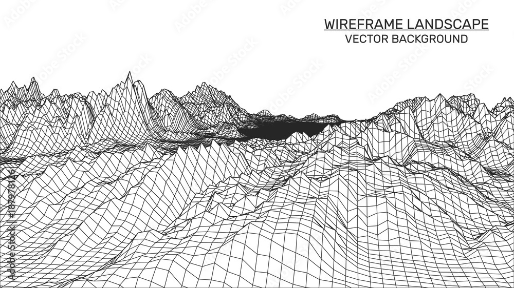 Poster abstract landscape background. mesh structure. polygonal wireframe background. 3d technology vector 