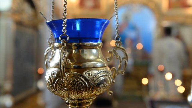Wax candles in the church. The Russian Orthodox Church 