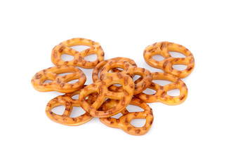 Salty snacks. Pretzels isolated