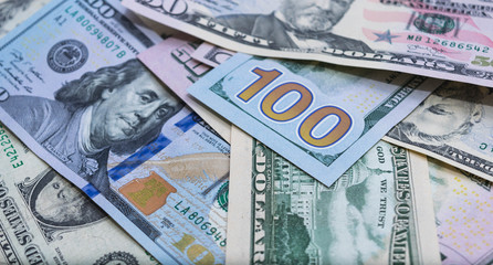 close up of USA banknotes, 100 us dollar note, 50 us dollar notes, 20 us dollar notes