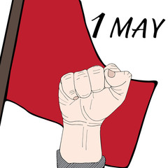 May 1st. Labor Day background. Fist with flag hand drawn - 187982969