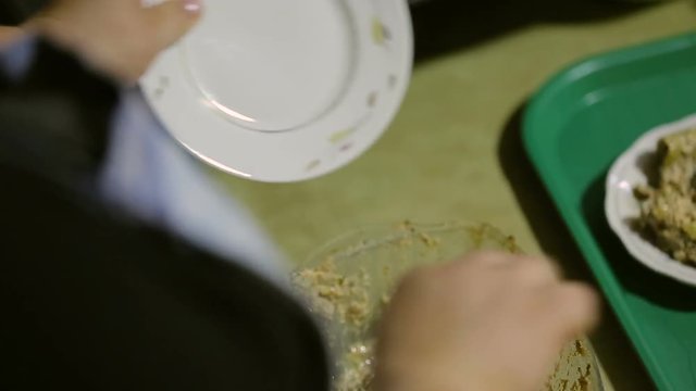 Hostess serving traditional Georgian food, national cuisine, hospitality