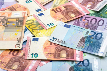 Fototapeta na wymiar Background from money of euro different advantage