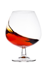 Elegant glass with brandy cognac alcohol drink