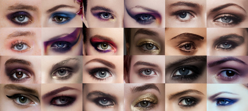 Collage Eyes close-up beauty with creative makeup
