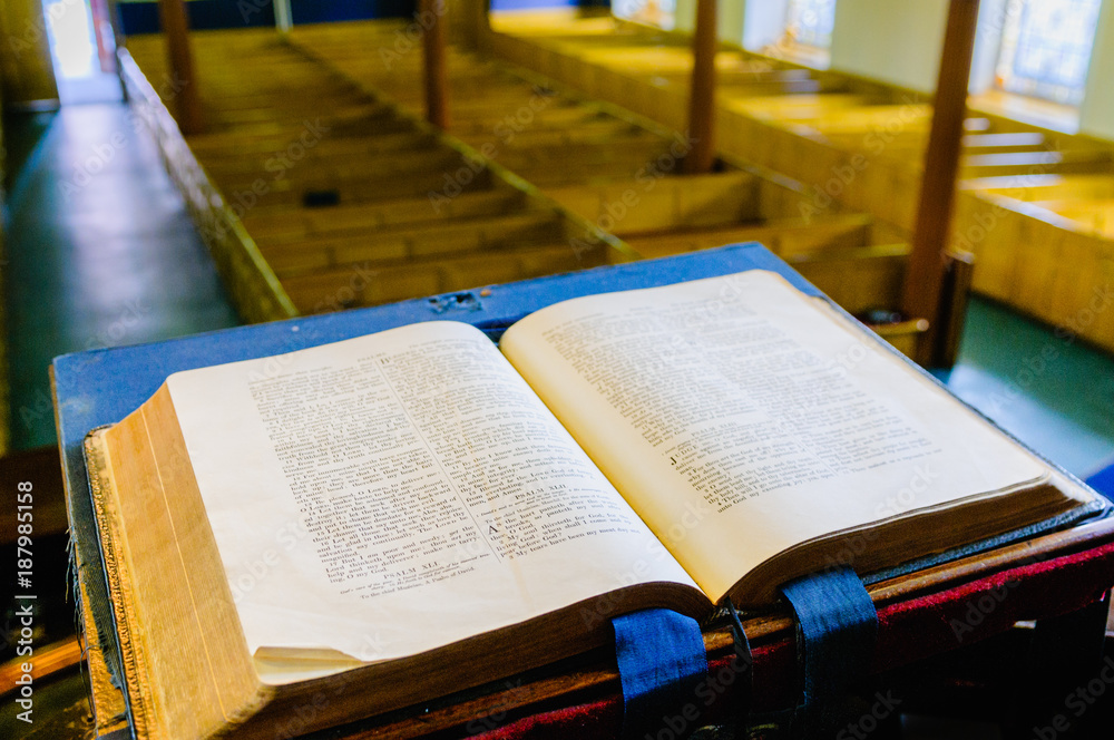 Wall mural a bible sits open on the altar of a presbyterian church in northern ireland