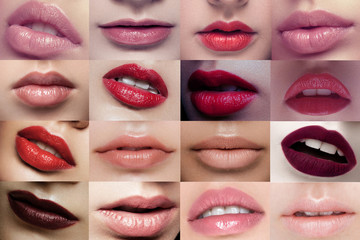 Collage lips close-up beauty different lipstick