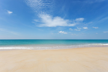 Tropical andaman seascape scenic off mai khao beach and wave crashing on sandy shore in phuket thailand,can be used for air transport to travel and open season to travel background.