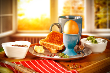 breakfast and window of morning sun light 
